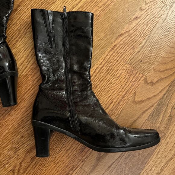 La Canadienne Womens 7 Boots Black Patent Leather 19168 Zip Mid Calf Square Toe - Picture 4 of 14